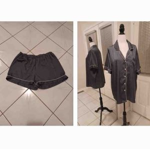Silky Dark Gray Shorts PJ Set - Size XXL